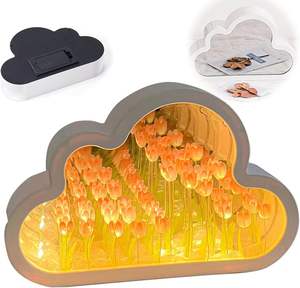 Wholesale DIY Handmade Custom Cloud Mirror Tulip <b>LED</b> Night <b>Light</b> for Children Warm White ABS Material Battery/USB Powered - Product Image 1