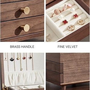 Jewelry Storage <b>Box</b> Black Walnut Wood Rectangle Large Capacity With Drawers For Necklaces <b>Earrings</b> Desktop Organization - Product Image 4