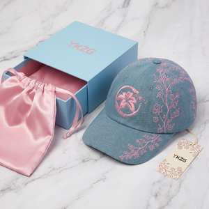 Gorra de Béisbol Personalizada con Bordado Floral Completo, Gorra de Mezclilla Lavada con Diseño de Flor de Cerezo, Gorra Rosa con Bordado de Flor de <span class=keywords><strong>Sakura</strong></span> - Product Image 3
