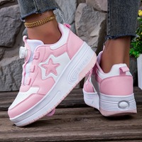 Chaussures de skate roses pour filles, patins à roulettes avec roues amovibles, fermeture à bouton rotatif, chaussures de sport toutes saisons, cadeau de vacances