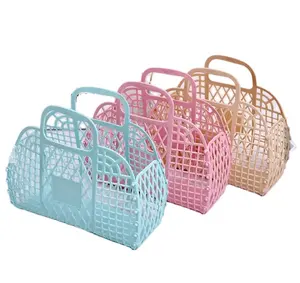 2022 Custom Kids Mini Jelly Bag borse e borse in plastica pieghevoli cestino portaoggetti per frutta e verdura con manici