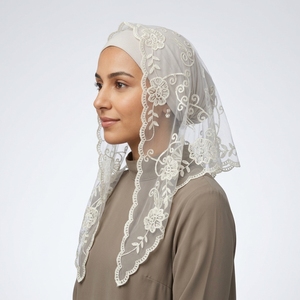Hijab Musulmano di Alta Qualità Sciarpa Scialle in Pizzo con Stampa Floreale Foulard da <span class=keywords><strong>Donna</strong></span> con Ricamo <span class=keywords><strong>Velo</strong></span> da Sposa per Matrimonio - Product Image 5