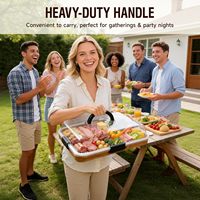 Plateau de service portable pour camping, plateau de fête de Noël, planche à fromage et charcuterie en bois de bambou avec couvercle, ensemble de couteaux et bols