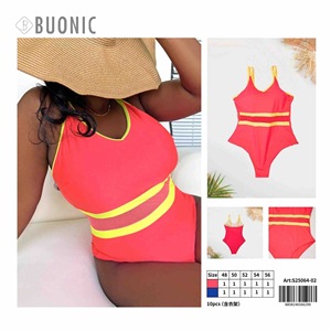 Costume da bagno intero da donna Buonic a righe rosse e gialle, taglia 48 50 52 54 56, costume da bagno estivo da spiaggia - Product Image 2