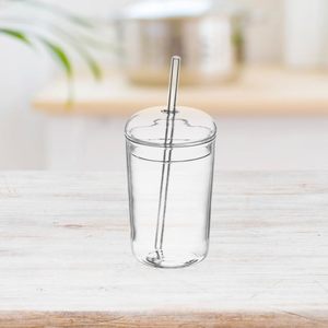 Custom Logo Hand-blown 450ml High Borosilicate Glass <b>Cup</b> with Glass Lid and Straw <b>Reusable</b> Dishwasher & Microwave Safe - Product Image 4