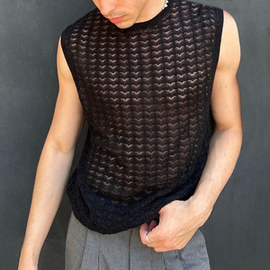 Canotta Estiva Senza Maniche per <span class=keywords><strong>Uomo</strong></span>, Design alla <span class=keywords><strong>Moda</strong></span>, Maglietta Trasparente in Maglia - Product Image 3