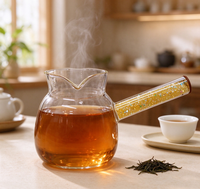 Carafe à café en verre borosilicate avec poignée latérale dorée étincelante, bec large, résistante à la chaleur, pour le thé et l'eau