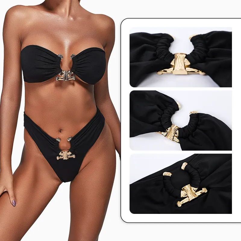 Модный черный купальник бикини на заказ пляжная одежда 2023 роскошный комплект купальники с логотипом