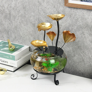 Fuente Decorativa Redonda de Vidrio y Hierro para Acuario, Mini Fuente para Hogar u Oficina, Arte Decorativo - Product Image 1