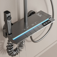Ensemble de douche moderne de luxe en aluminium avec mitigeur thermostatique, douche pluie pour salle de bain et hôtel, commande numérique à touches piano, affichage LED, ensemble complet