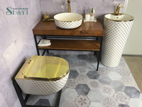 SDAYI Salle De Bains De Luxe Or Couleur Doré Toilette Peint En Céramique Or Lavabo
