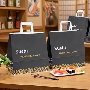 Bolsas de Papel Kraft Negras Reciclables al por Mayor para Restaurantes, con Logotipo Personalizado, para Comida para Llevar, Sushi, Compras, con Asas Planas - Product Image 3