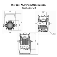 Projecteur LED Fresnel Spot Wash P200 IP 150W RGBAL à CRI élevé CRI93 2400-8500K 5800lm IP65 Résistant à la Corrosion Salin DMX512 RDM Blanc
