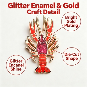 Pin <span class=keywords><strong>de</strong></span> solapa coleccionable <span class=keywords><strong>de</strong></span> langosta roja con purpurina y esmalte, broche <span class=keywords><strong>de</strong></span> metal con ribete dorado para amantes del océano, pedido al por mayor - Product Image 2