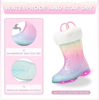 Bottes de pluie lumineuses personnalisées pour enfants, imperméables, doublées de polaire, bottes de neige pour tout-petits, antidérapantes, en caoutchouc, chaussures d'hiver