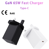 Cargador GaN de 65W con Enchufe para Reino Unido, Adaptador de Carga Rápida Tipo-C con Protección OTP/OVP, Compatible con PD3.0 y Salida de 20V