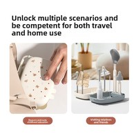Ensemble de brosses à biberons portables 6-en-1 en PP et silicone, multifonctionnel pour nouveau-nés, avec support de séchage de voyage et gobelet à double usage