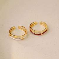Bague en cuivre double couche, cercle fin ouvert, émail et zircon, effet goutte d'huile, style doux, cool et mignon, réglable, simple, motif étoile, pour couple