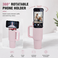 Tumbler Stainless Steel 40oz yang Dapat Digunakan Kembali dengan Pegangan, Sedotan Lipat, Tempat Ponsel Magnetik, Anti Bocor, Vakum Terisolasi, untuk Kopi dan Air