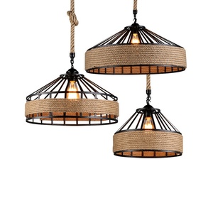 Lustre LED <span class=keywords><strong>noir</strong></span> en <span class=keywords><strong>fer</strong></span> <span class=keywords><strong>forgé</strong></span> et corde de chanvre, style industriel rétro américain, 220V, pour restaurant, bar ou boutique - Product Image 5