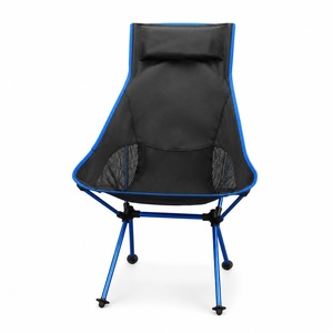 Chaise pliante portable d'extérieur avec cadre en aluminium et tissu Oxford, dossier haut, pour camping et jardin, couleur bleu-noir, design pliable - Product Image 1