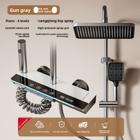 Robinet de Douche Mural Thermostatique de Luxe en Chrome Poli avec Pommeau Pluie et Douchette à Main pour Salle de Bain, Idéal Hôtels