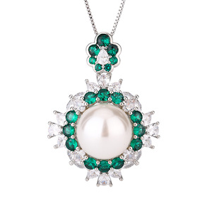 Ensemble de bijoux en perles florales et zircon émeraude, collier/boucles d'oreilles/bague en laiton de luxe pour femmes - Product Image 5