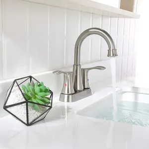 Aquacubic Stainless Steel Basin Mixer Modern 3 Hole Dual Handle Sink Basin Faucet