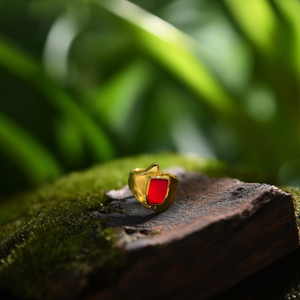 Fashion <b>Ring</b> 316L Stainless Steel PVD Gold Plating Red Inlay <b>Statement</b> Jewelry - Product Image 3