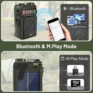 วิทยุฉุกเฉิน NOAA สำหรับโรงงาน ลำโพงบลูทูธ พลังงานแสงอาทิตย์ 4000mAh วิทยุไขลานแบบมือหมุนสำหรับเอาตัวรอด - Product Image 6