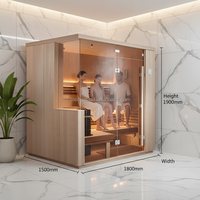 Sauna Exterior de Infrarrojos Lejanos para 3-6 Personas, de Madera de Cedro Rojo Sólido, Cuadrada, con Puerta de Vidrio Completa, para Uso en Villas