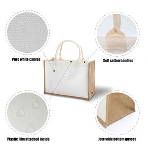 Customized Printing logo Recyclable Bridesmaid Beach Grocery Shopping Travel <b>White</b> Yellow Jute <b>Bag</b> Bulk - Product Image 3