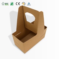 Porte-gobelets en papier kraft à paroi simple, recyclable et écologique, avec logo personnalisé imprimé, compatible avec 2/4/6 gobelets, support à emporter avec poignée