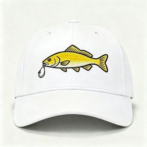Gorra de pesca de lona de algodón de 6 paneles, blanca y azul, popular para exteriores, con bordado de trucha, estilo casual, visera corta, tipo Dad Hat, novedad 2026 - Product Image 1
