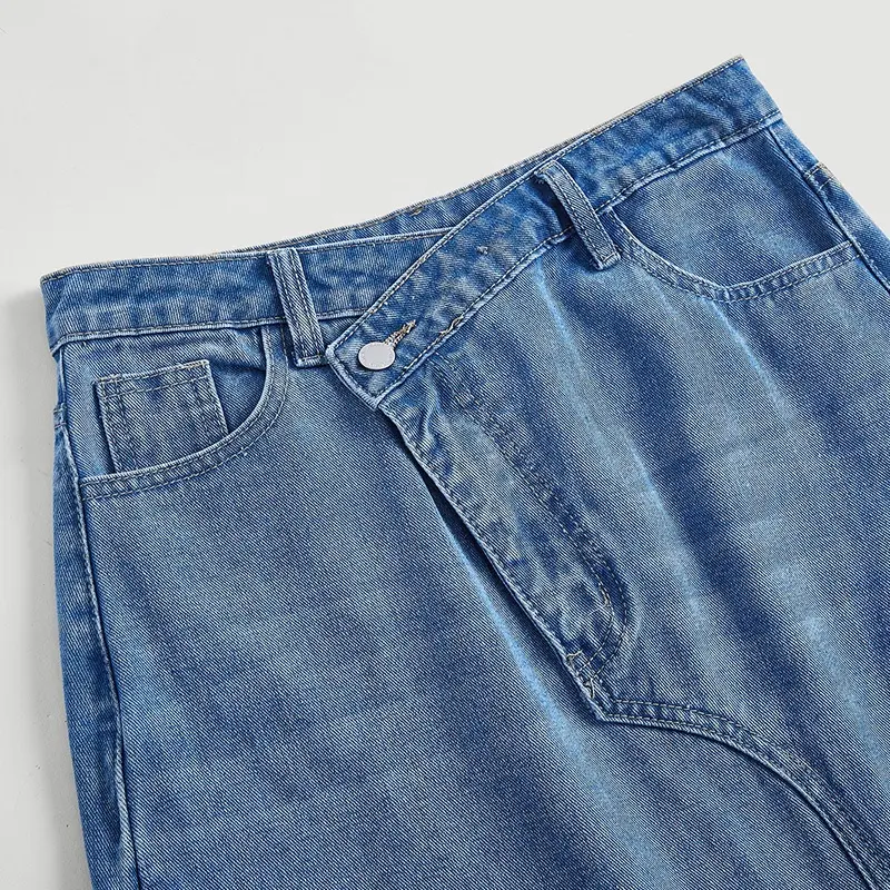 WS119 custom denim skirt women slit hem long jean skirts women blue jean skirts
