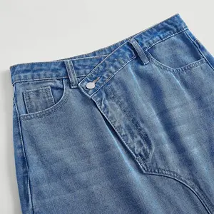 WS119 Custom Denim Skirt Women Slit Hem Long Jean Skirts Women Blue Jean Skirts