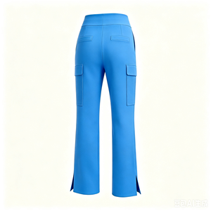 Pantalones de <span class=keywords><strong>enfermera</strong></span> de punto elásticos en 4 direcciones con múltiples bolsillos, corte acampanado, abertura lateral, cintura alta con cordón, antibacterianos, para trabajo hospitalario - Product Image 5
