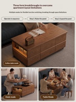 Table basse relevable manuelle, table à thé et à dîner combinée avec roulettes, style chinois, mobile deux-en-un pour petit salon CJ095