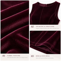 Robe Mini Bordeaux Velours Sans Manches Col Bateau Fit Flare Ligne A Cocktail Soirée OEM ODM Grossiste Usine B2B Mode Femme