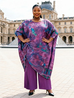 Ensemble assorti 2 pièces pour femmes africaines grandes tailles : haut kaftan imprimé abstrait à manches chauve-souris et pantalon plissé à jambes larges
