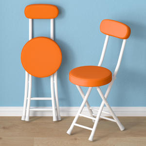 كرسي طعام منزلي قابل للطي، مقعد دائري صغير معدني مع مسند ظهر، كرسي بسيط محمول - Product Image 5