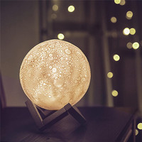 15cm Touch Control 3D Print Moon Lamp USB Charging Light Changing LED Energy-saving Night Light With Wooden Holder