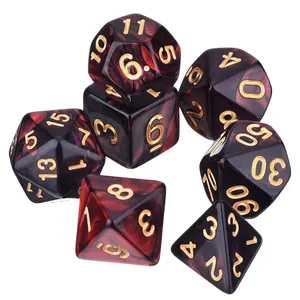 Polyhedral 7-Die Dice Set For Dungeons And Dragons With Black Pouch Red Black