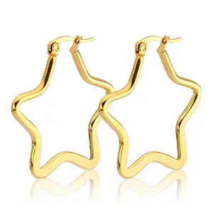 creative personality stainless steel gold plated 30mm to 60mm large customized design star earrings