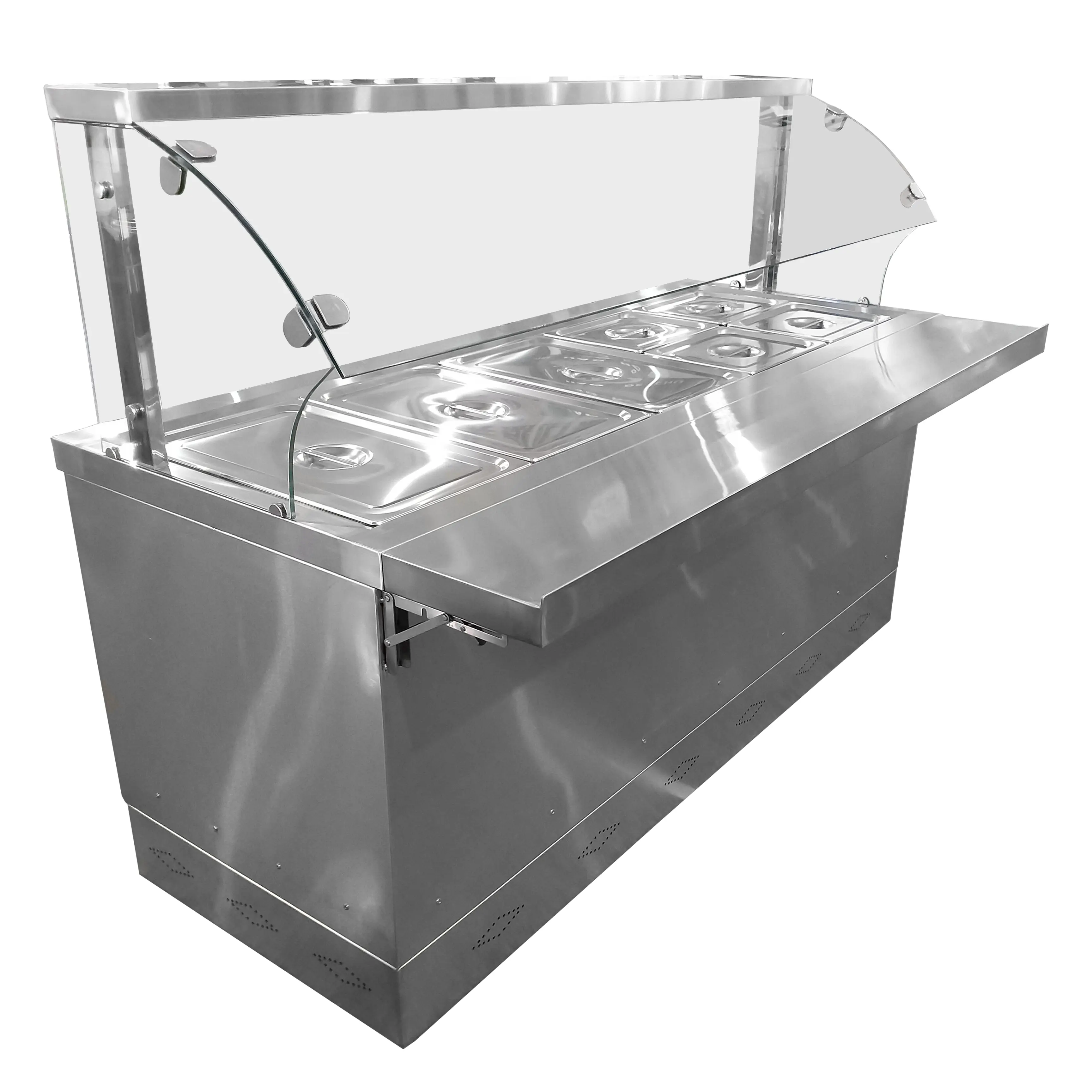 Roestvrijstalen Restaurant Hotel Buffet Food Display Warmer Stoomtafel Kast Met Glazen Afdekking Industriële Bain Maire