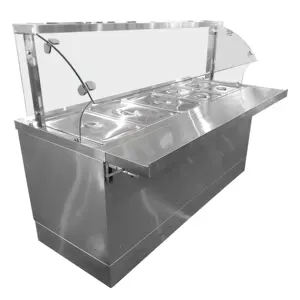 Stainless Steel Restaurant Hotel Buffet Food Display Warmer Steam Table Cabinet with Glass Cover Industrial Bain Maire