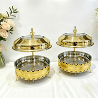 Chauffe-plat de luxe en acier inoxydable doré avec couvercle transparent pour la restauration