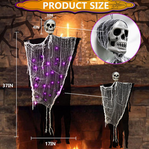 Decoración colgante de fantasma de Halloween con luz, accesorio de fantasma con calavera iluminada para jardín, casa embrujada, decoración de escena. - Product Image 4