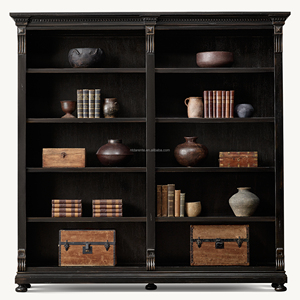 Librería de Roble Americano Estilo RH de Lujo, Estante de Doble Sección a Medida, Biblioteca de Madera Ecológica de Primera Calidad - Product Image 4