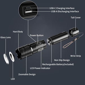 Lampe de poche portable LED super lumineuse avec charge USB longue durée de vie à longue portée pour usage domestique extérieur monopole transfrontalier en gros - Product Image 4